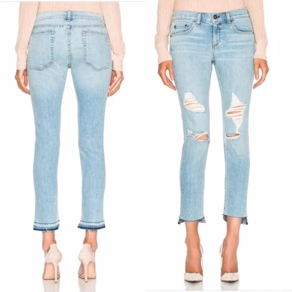 Rag & Bone Jeans • Dre Capri in Marina Step Hem Stretchy Light Wash Blue Size 24 - Picture 3 of 13